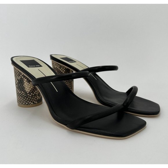 Dolce Vita Black Noles Double Strap Slip-on Heeled Sandal Snakeskin Heel size 10 - Picture 1 of 7